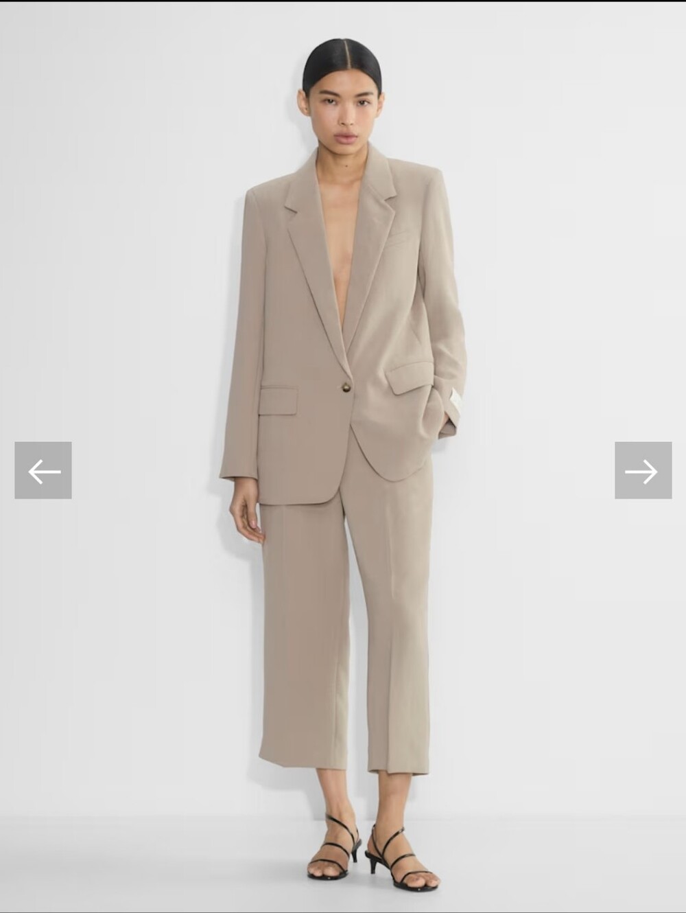Aritzia Effortless Cropped Crepe Wide Leg Nomad Taupe Pleated Trousers Size 10